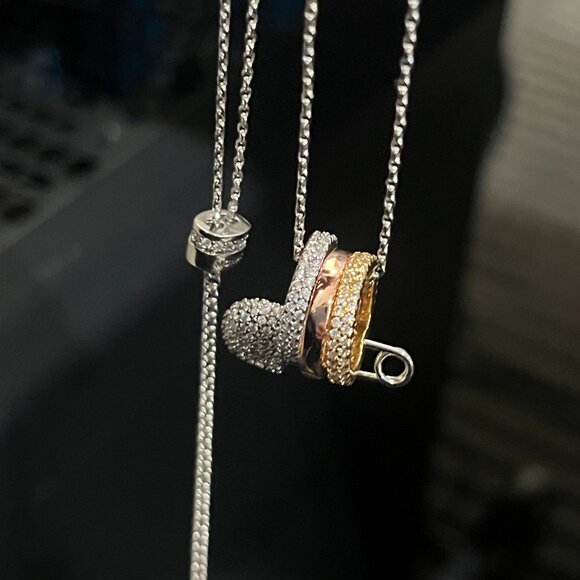 Sparkling Heart & Trio-Ring Pendant Necklace - Picture 3 of 4